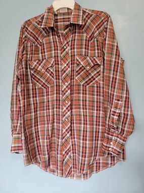 Vntg Western Fashion Men's Plaid Button-Up Shirt L?